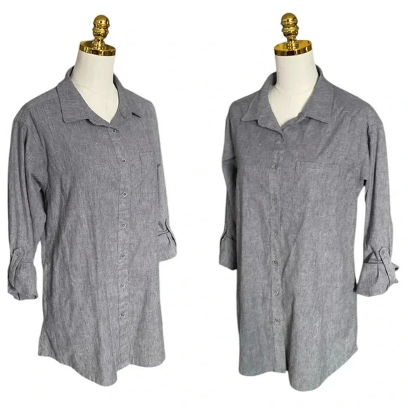 PRANA | Women’s Grey Aster Button Down Open Vent Tunic Shirt Size M - Picture 7 of 15